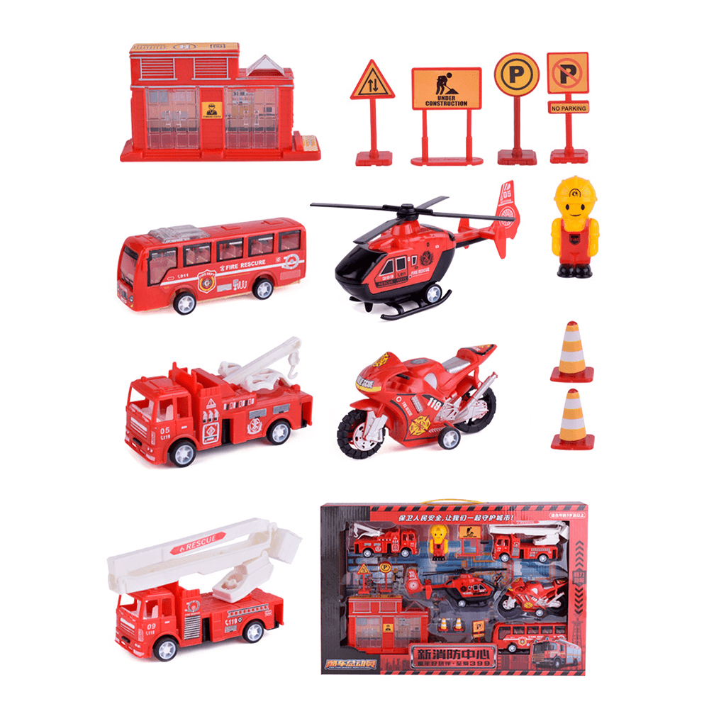 Multiple Styles Engineering Military Aviation Sanitation Fire Truck Car Diecast Model Toy Set for Kid Gift