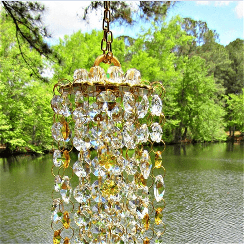 Yellow White Crystal Wind Chimes Extended Version Free Cleaning Fuss-Free Assembly Wind Chimes for Garden Patio Lawn