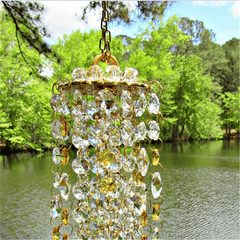 Yellow White Crystal Wind Chimes Extended Version Free Cleaning Fuss-Free Assembly Wind Chimes for Garden Patio Lawn