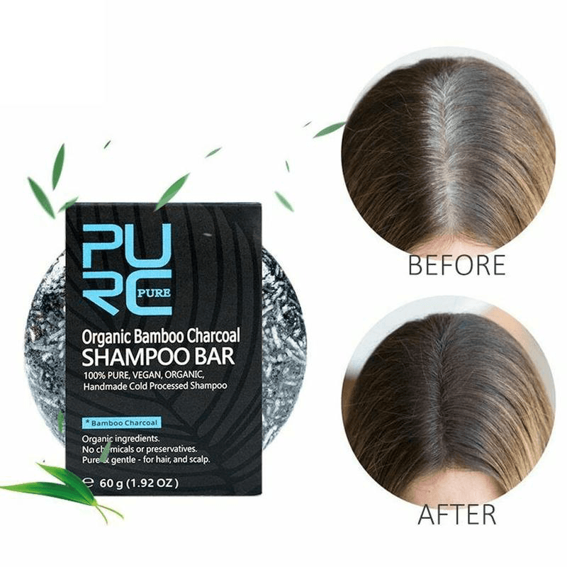 Barra de champú de carbón de bambú orgánico PURC, jabón de desintoxicación limpio, tratamiento de tinte de Color negro para el cabello, champú para el cabello, jabón brillante para el tratamiento del cabello