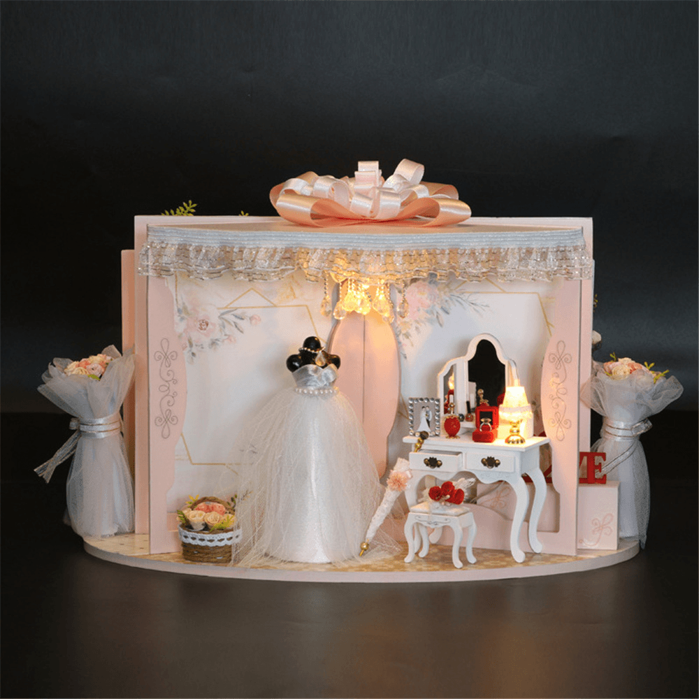 Homeda DIY Doll House Creative Valentine'S Day Birthday Gift Wedding Engagement Scene Bridal Shop Model with Furniture