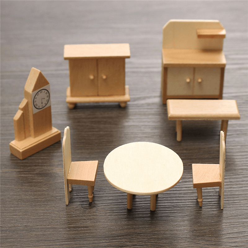 New 29 Pcs 1:24 Scale Dollhouse Miniature Unpainted Wooden Furniture Model Suite