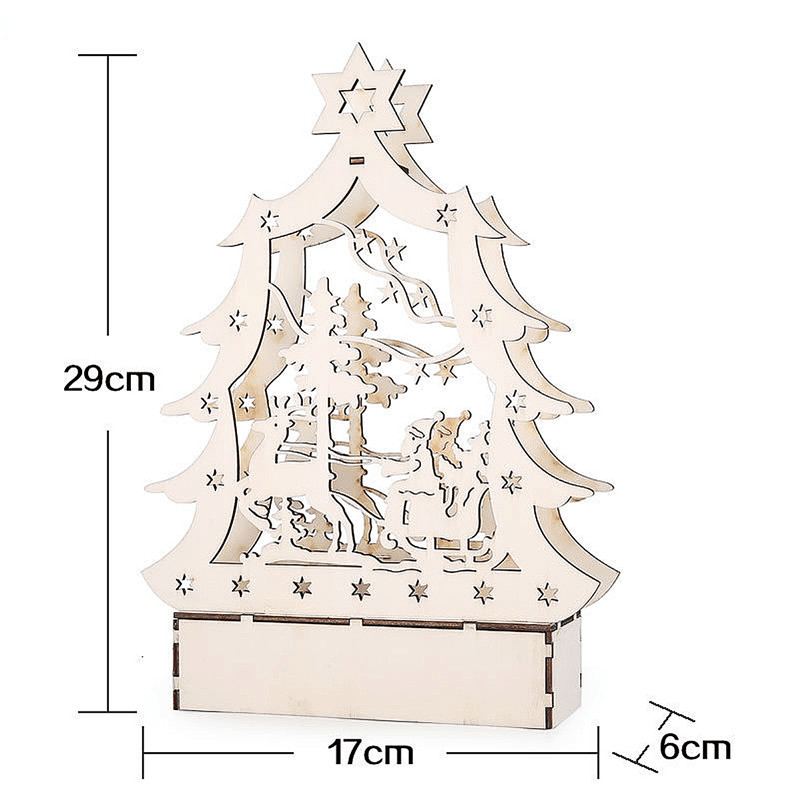 Christmas Party Home Decoration LED Lamp Glowing Wooden Tree Ornament Toys for Kids Children Gift