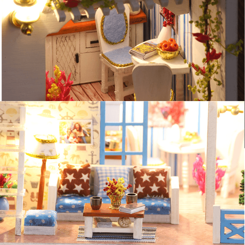 Iiecreate K-019 Helen the Other Shore DIY Dollhouse with Furniture Light Music Cover Gift House Toy