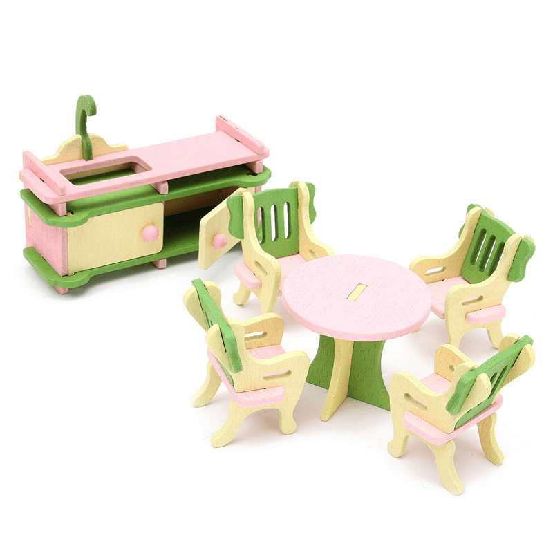 Wooden Furniture Set Doll House Miniature Room Accessories Kids Pretend Play Toy Gift Decor