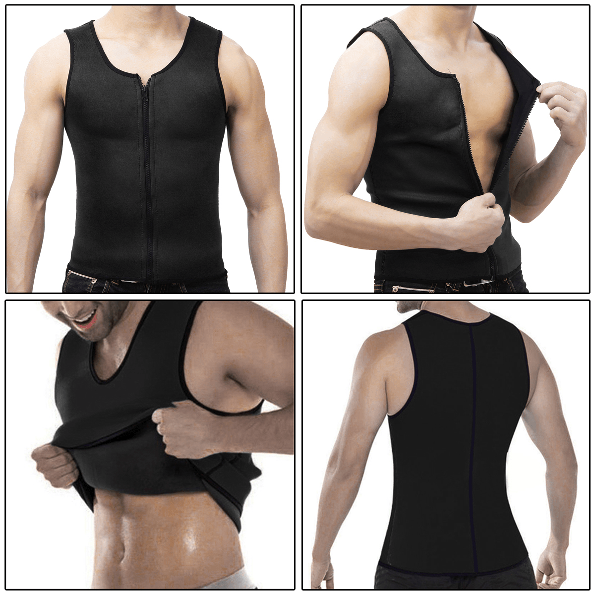 Schwarze Männer Abnehmen Weste Body Shaper Bauch Wrap Bauch Gewichtsverlust Reißverschluss Sauna Korsett Shapewear