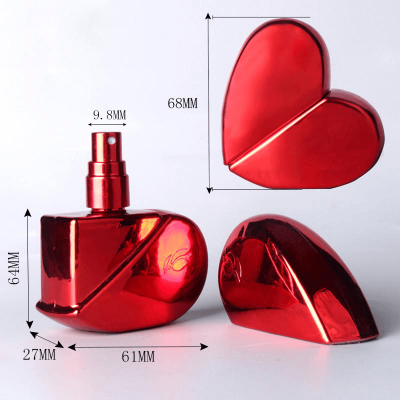 Botellas de perfume de vidrio en forma de corazón de 25 ml con atomizador de perfume vacío recargable en aerosol y estilo clásico