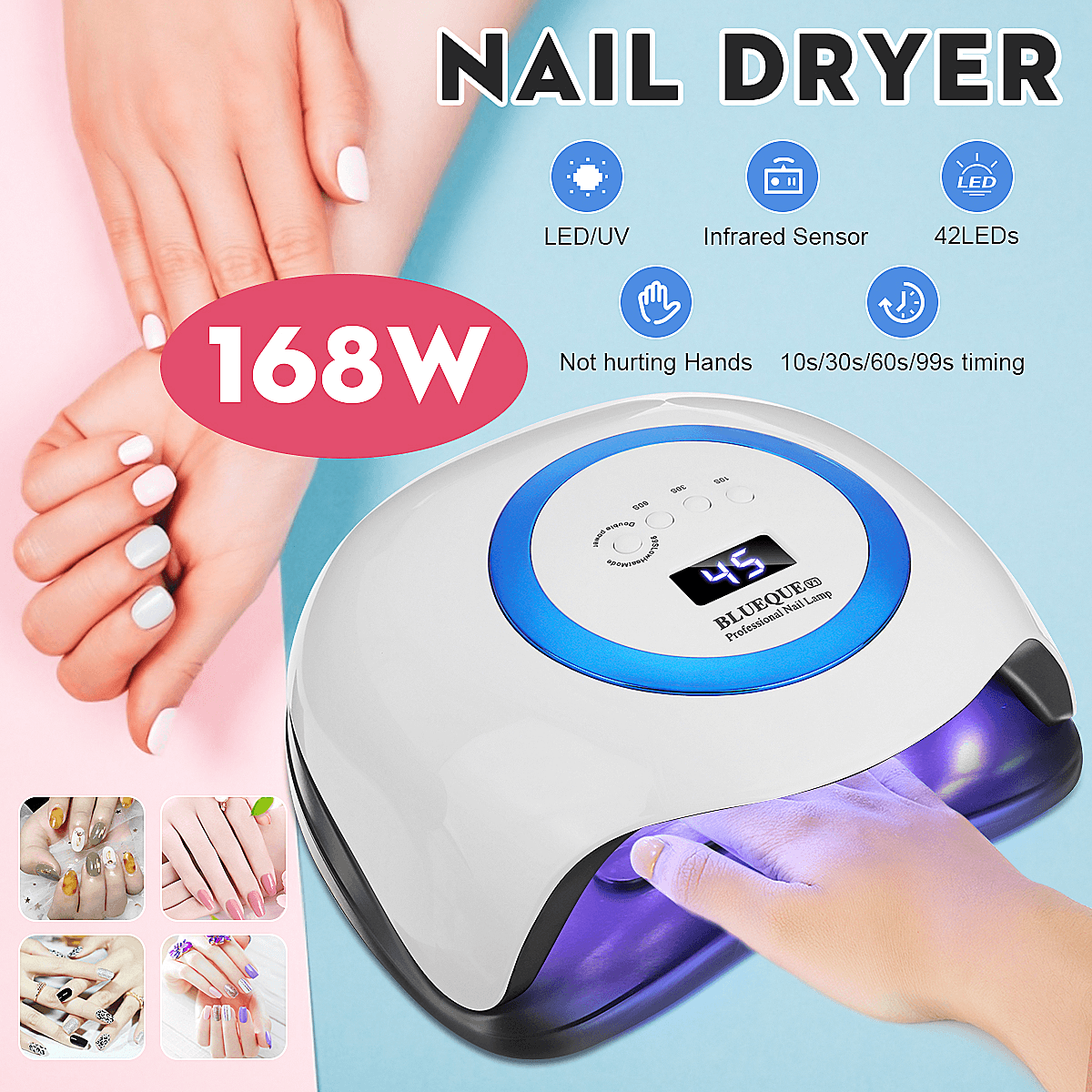 168W UV Lamp Nail Dryer Pro UV LED Gel Nail Lamp Fast Curings Gel Polish Ice Lamp for Nail Manicure Machine