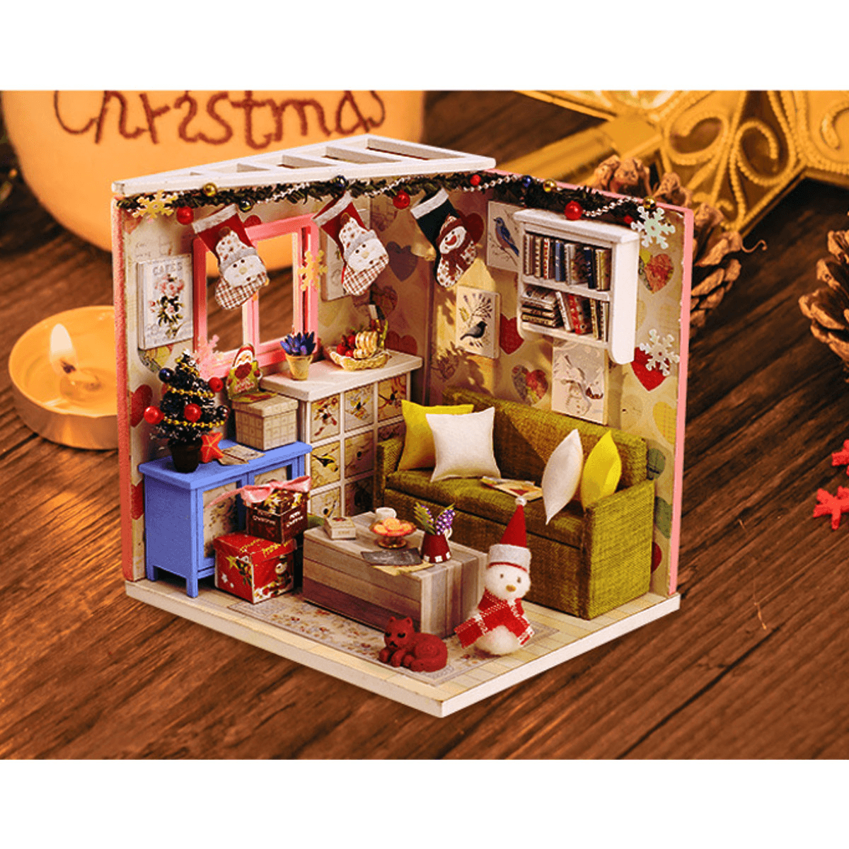 Iiecreate DIY Doll House House Handmade Assembled Educational Toy Art House Christmas Gift Creative Birthday Gift with Dust Cover and Furniture