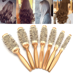 7 Pro round Brush Curly Hair Roller Brush Natural Wood Hairbrush Comb Salon Tools