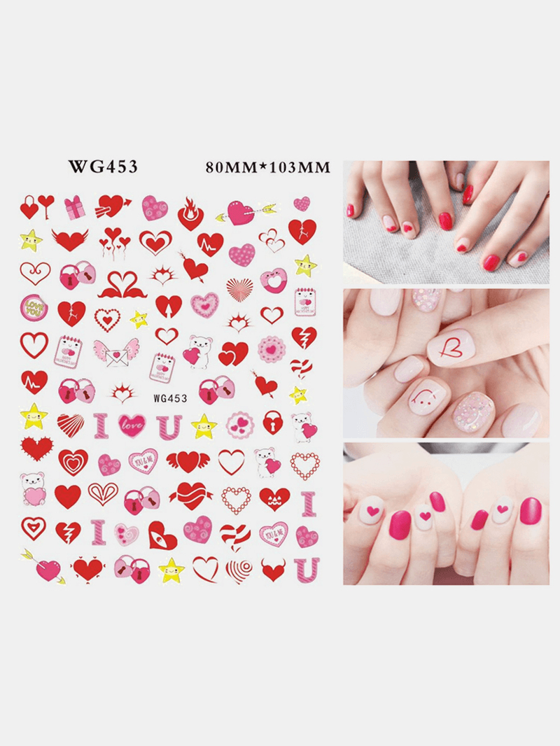 3D Nail Art Stickers Heart Colorful Red Lip Nail Transfer Decals Valentine'S Day Tips