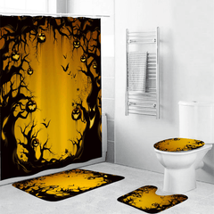 Halloween-Serie, dekoratives Spielzeug, Badezimmer-Toilettenbezug + rutschfester WC-Vorleger + Badematte / wasserdichter Duschvorhang im Halloween-Stil