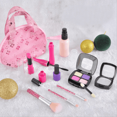 12Pcs Pretend Makeup Fakes Eye Shadow Brushes Glitter Nail Polish Play Set Toy with Storage Bag for Little Girl Cosmetic Gift