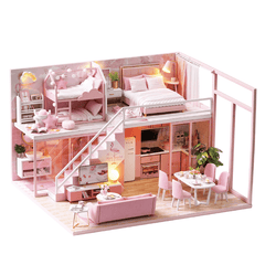 Cuteroom L027B DIY Cabin Meet the Little Beauty Handmade Loft Simple Apartment Doll House with Dust Cover Music Motor