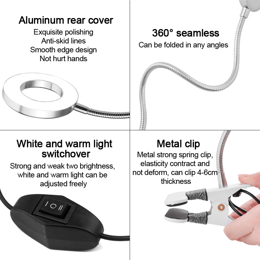 LED Tattoo Lamp Beauty Mirrors Lamp Magnifying Glass Cold Light Clip Lamp