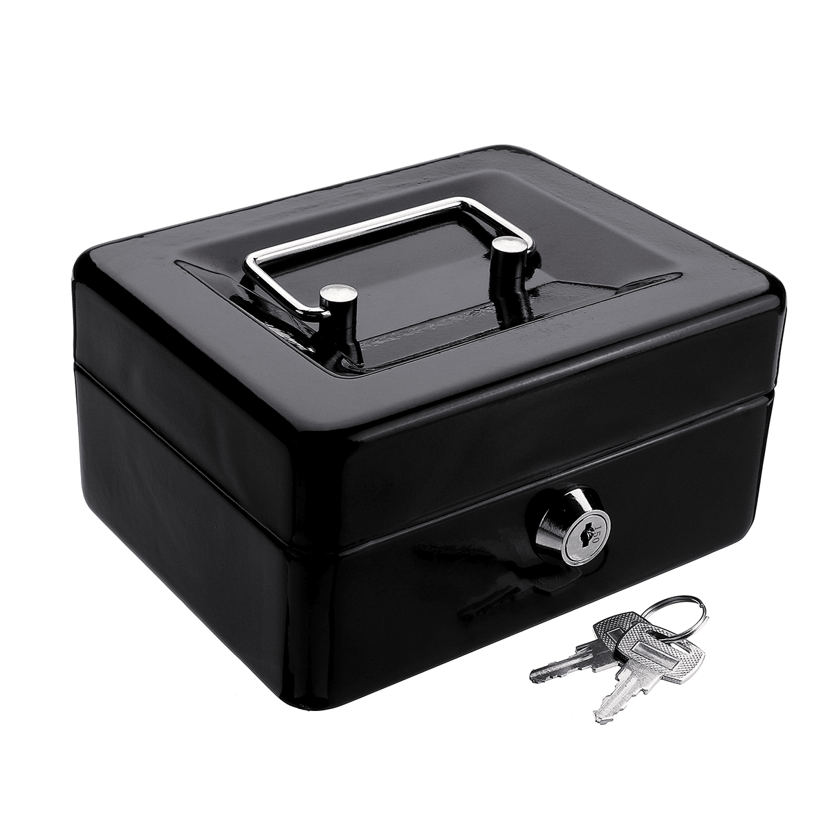 Mini caja de almacenamiento portátil de dinero seguro Metal resistente negro con bandeja para monedas Caja de transporte de efectivo