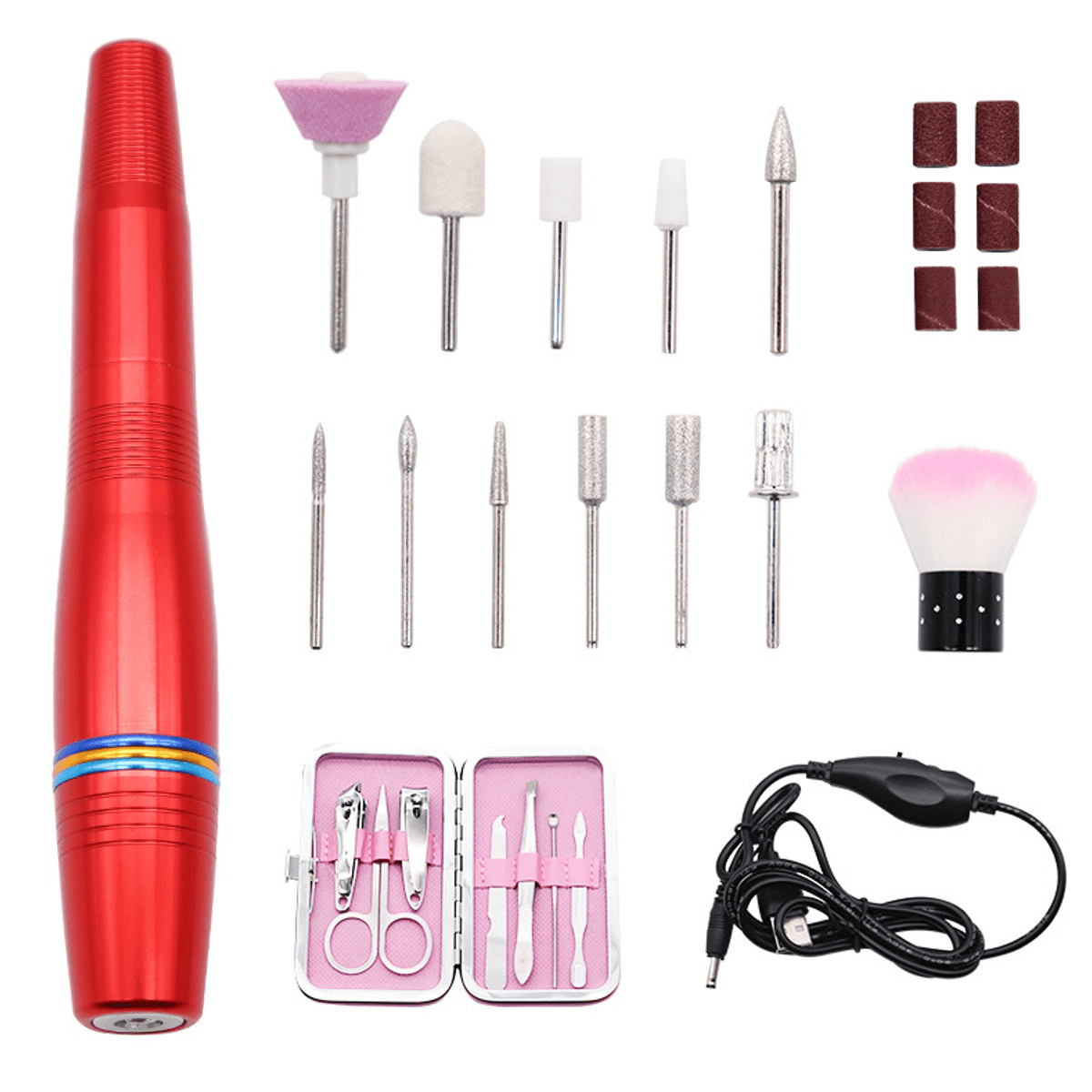 Electric Nail Drill Machine Pen USB Manicure Pedicure File Polisher Tools Kit