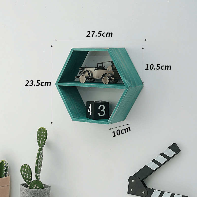 Hexagon Wall Mounted Shelf Rack Decorative Frame Wall Punch-Free Bookshelf Decorations Display Stand Organizer for Office Home Living Room Bathroom