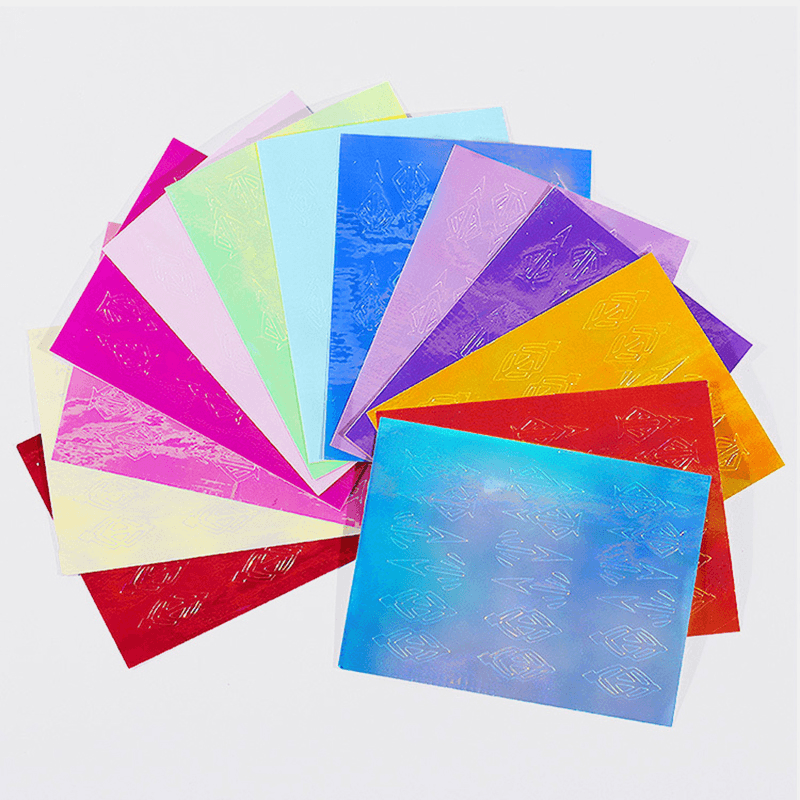 13 Color Nail Flame Stickers Kit 3D Laser Diamond Curve Back Gum Manicure Art Stickers