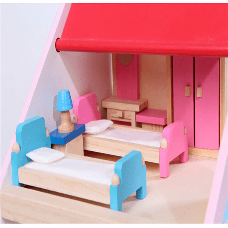 Wooden Delicate Dollhouse with All Furniture Miniature Toys for Kids Children Pretend Play