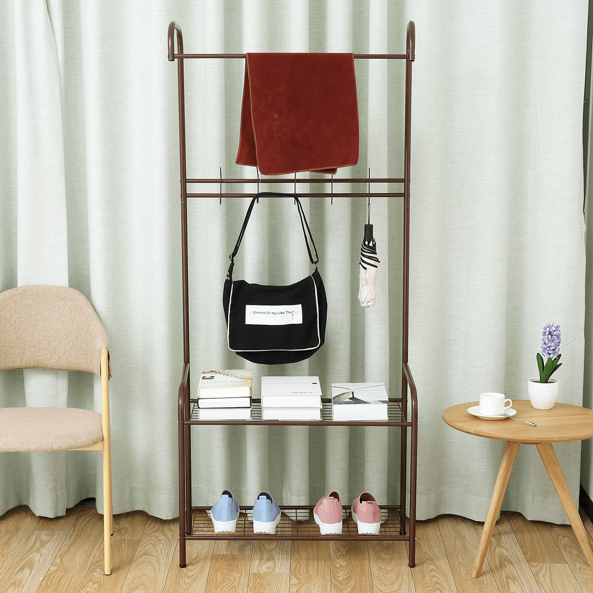 165Cm Clothes Cloth Coat Rack Hanger Garment Portable Shoe Rack Shelf Bracket Hat Hook Organiser for Home Office Studying Bedroom