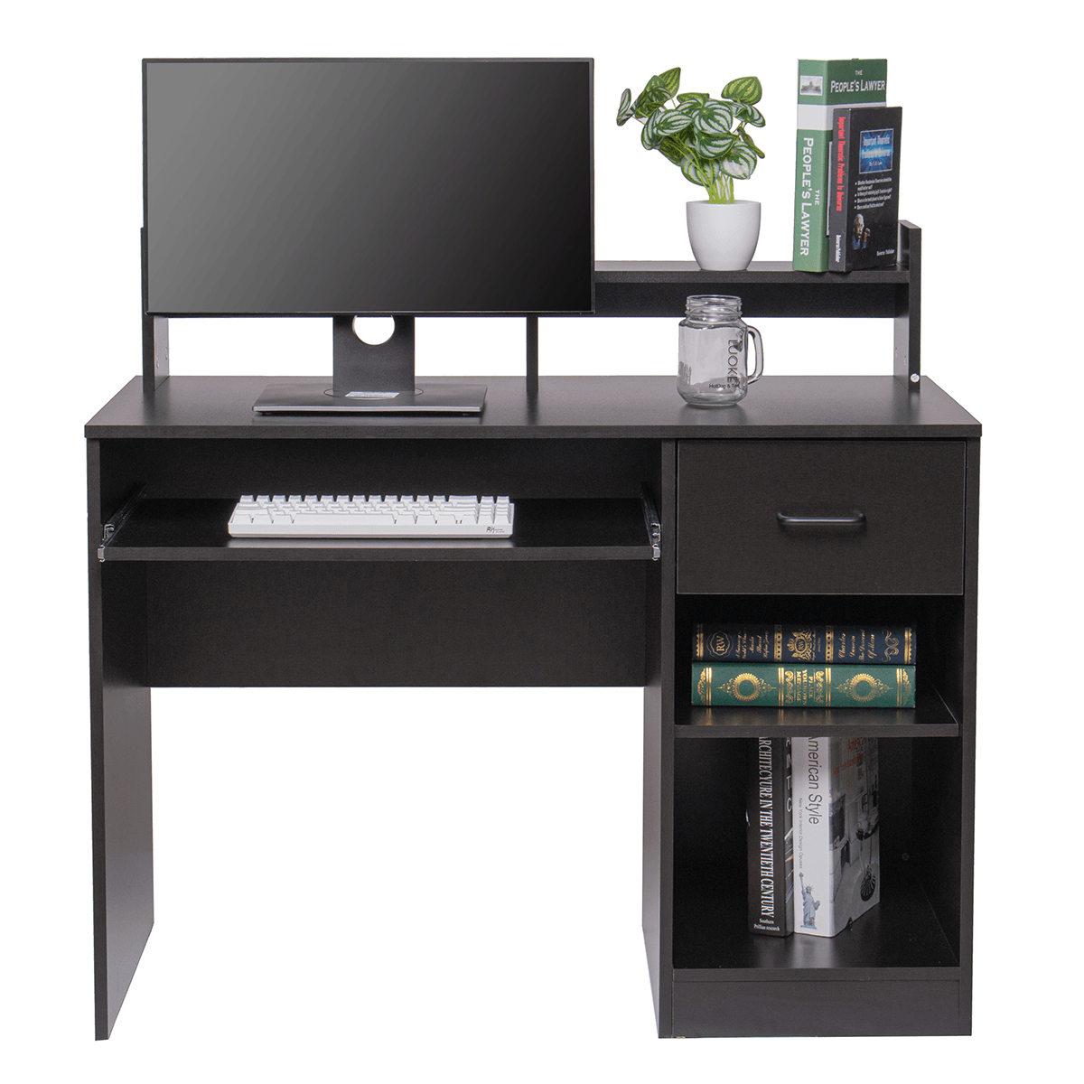 Computer Desk with Drawers Storage Shelf Keyboard Tray Home Office Laptop Desk Desktop Table for Small Spaces