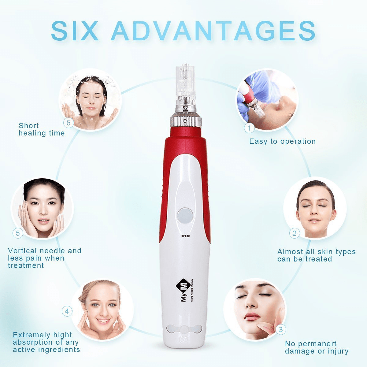 Anti Aging Electric Pen Stamp Auto Facial Micro Needle Roller Skin Acne Remove Beauty Machine