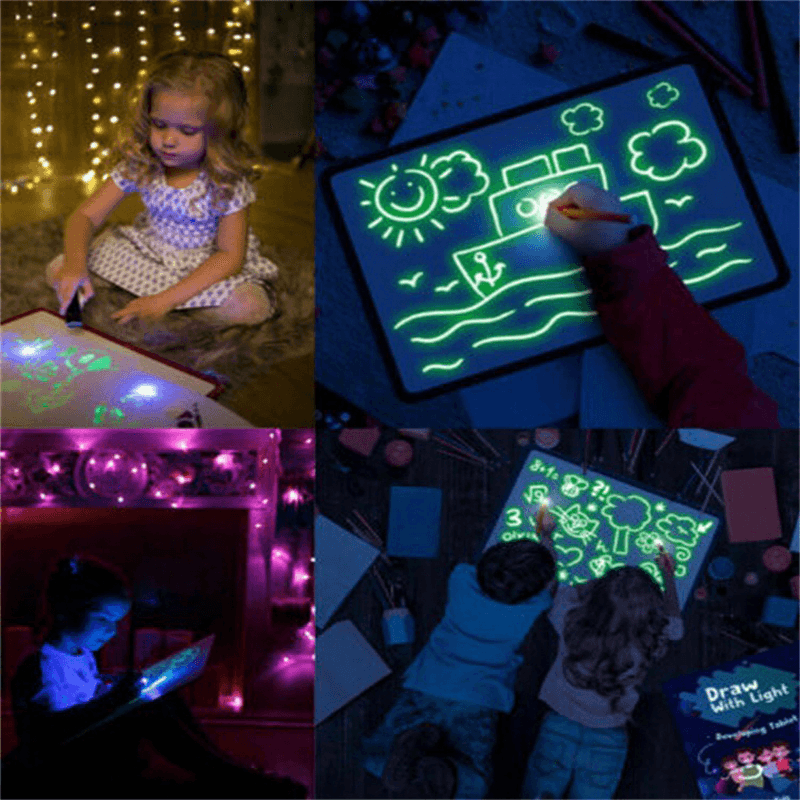 A3 Größe 3D leuchtendes Zeichenbrett für Kinder, Spielzeug zum Zeichnen mit Lichtspaß für Kinder und Familien