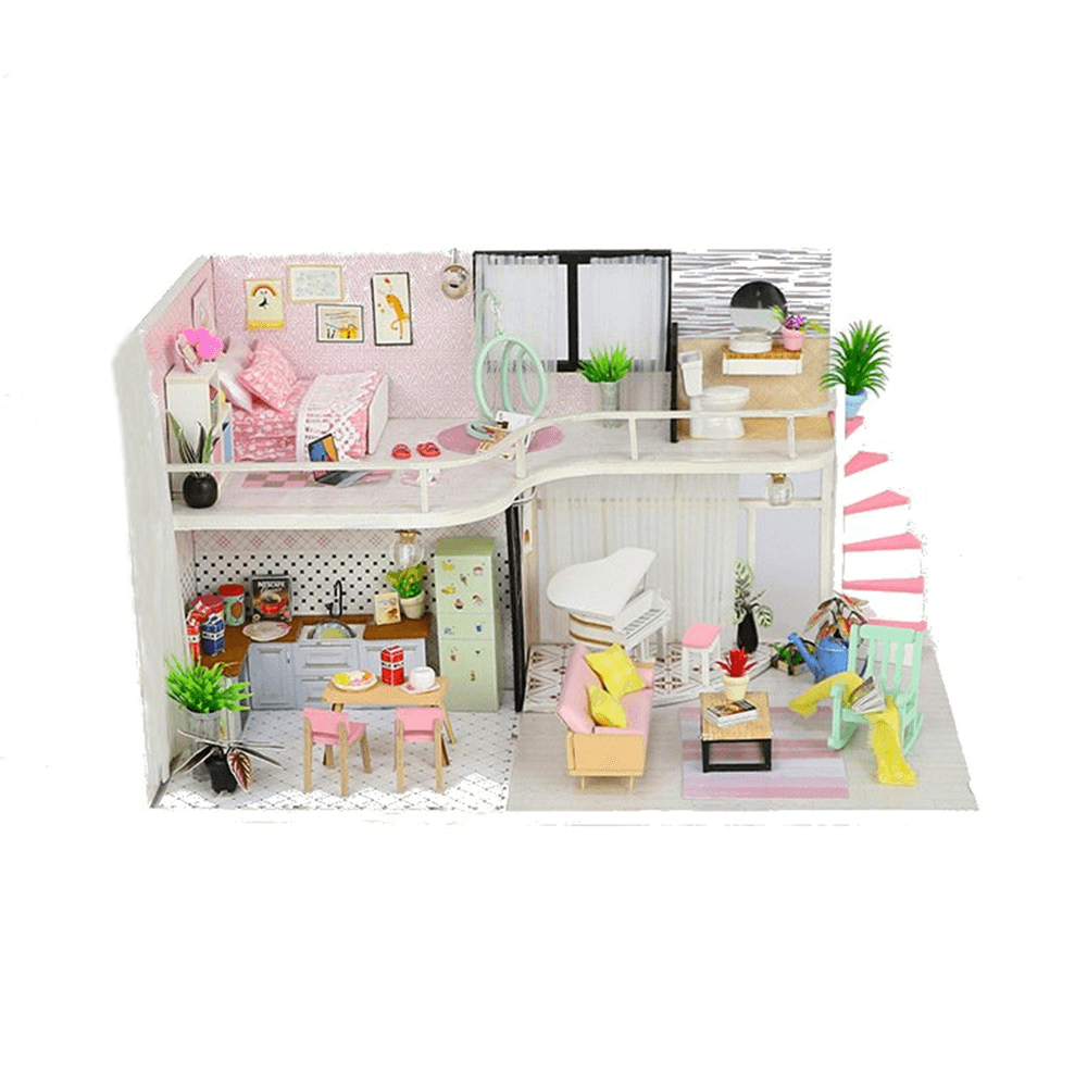 Hoomeda Handmake DIY Wood Dollhouse Miniature Doll House with Dust Cover