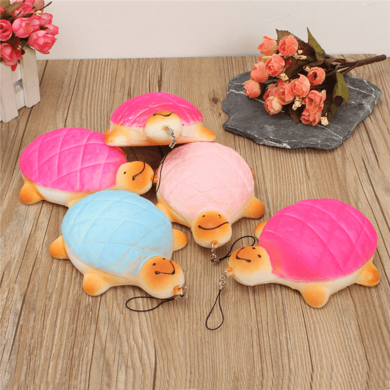 13 cm weiche Kawaii süße kleine Schildkröte Telefon Brot Brötchen Squishy Charms mit Seil zufällige Farbe