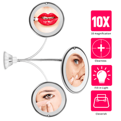 LED Mirror Makeup Mirror 10X Magnifying Vanity Mirror Adjustable 360-Degree Rotating Flexible Sucker Espelho Shaving Mirror