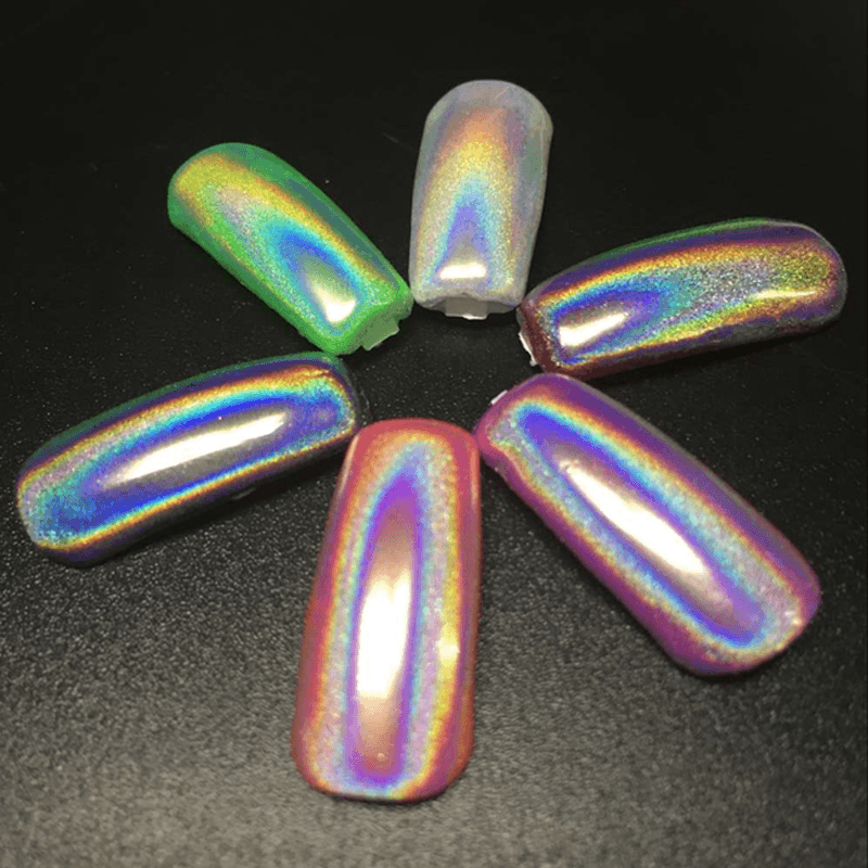 Holographic Laser Nail Art Powder Holo Effect DIY Powders Silver Pigment Hologram Rainbow