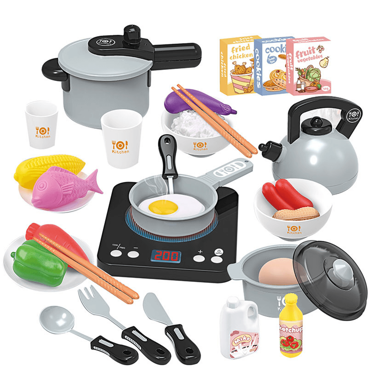 36-teiliges Simulations-Mini-Küchen-Kochen-Rollenspielset, Lernspielzeug mit Lichtern und Musik als Geschenk für Kinder