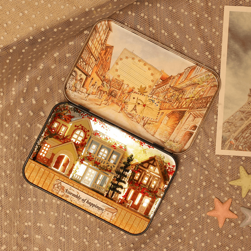 Iiecreate T-006 Happiness T-007 New Zealand Farm DIY Tin Box Secret Dollhouse Miniature Gift