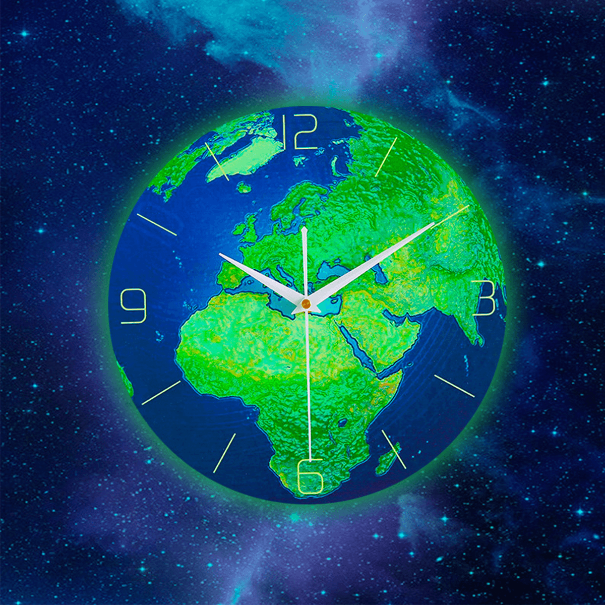 Retro Creative Wall Clock Luminous Earth Glow in the Dark Home Decor