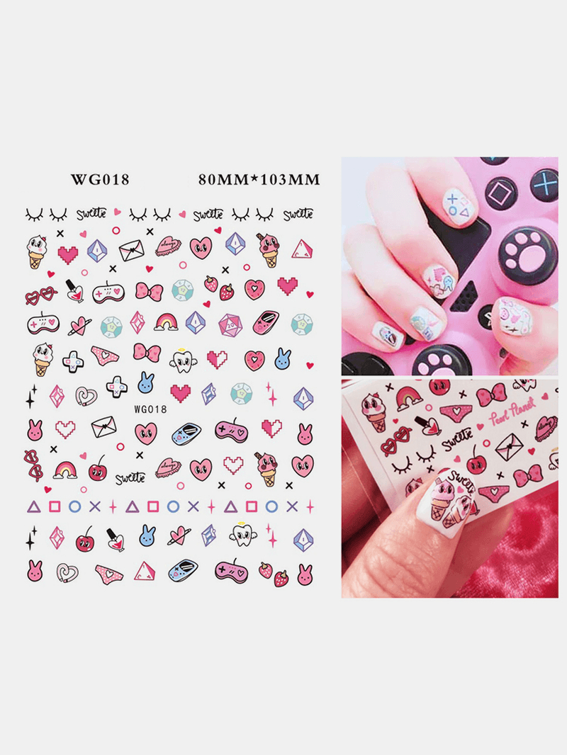 3D Nail Art Stickers Heart Colorful Red Lip Nail Transfer Decals Valentine'S Day Tips