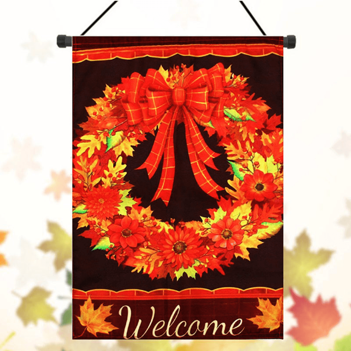 12.5''X18'' Fall Wreath Garden Flag Welcome Autumn Leaves Floral Briarwood Lane Decorations