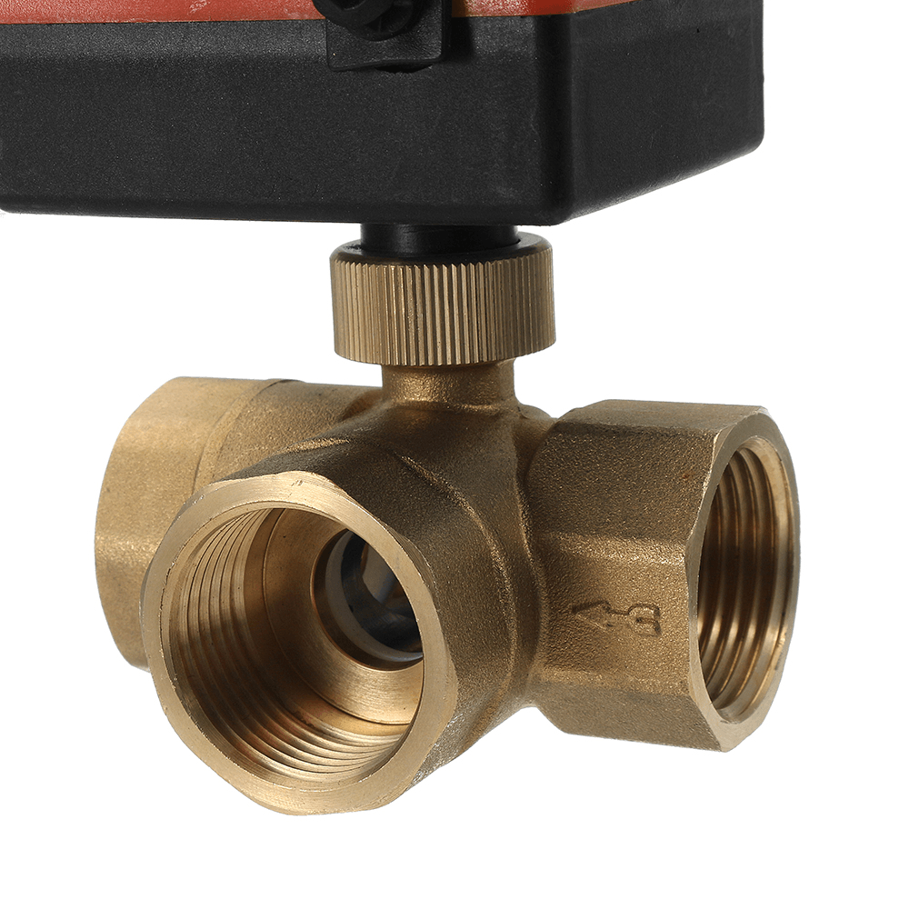 1/2" 3/4" 1" Motorized Electric Brass 3 Way Ball Valves Female 3 Wire AC 220V Full Port T Type Valve