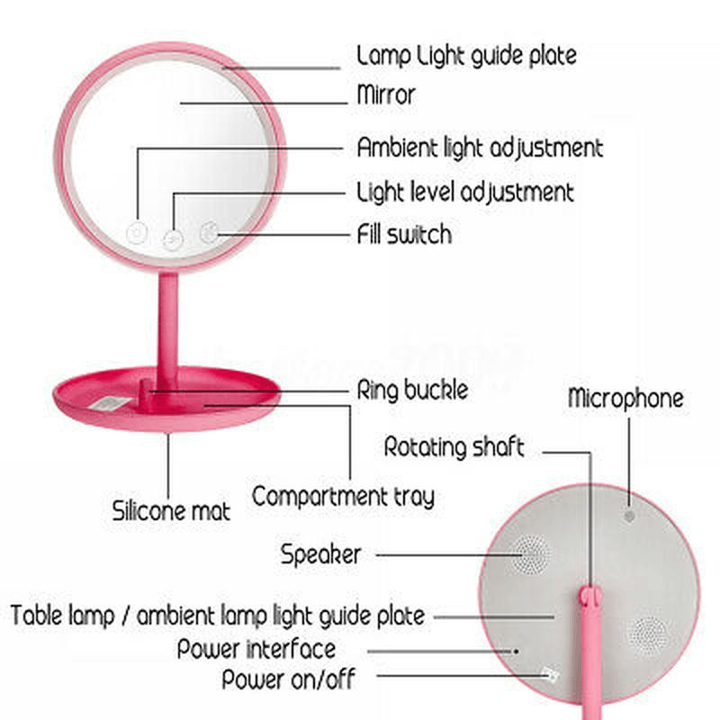 Makeup Cosmetic Mirrors Rotatable 10X Magnifying LED Music Touch