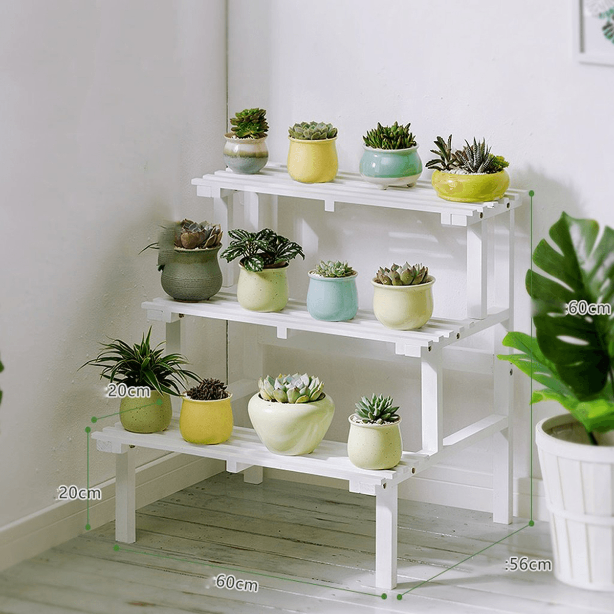 3/4 Tiers Wooden Corner Flower Shelf Indoor Outdoor Plant Stand Pot Rack Garden Office Home Decorations