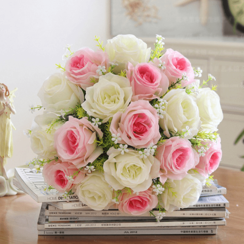 18 Head / Bouquet 15'' Artificial Silk Roses Flowers Bridal Home Wedding Decor Supplies