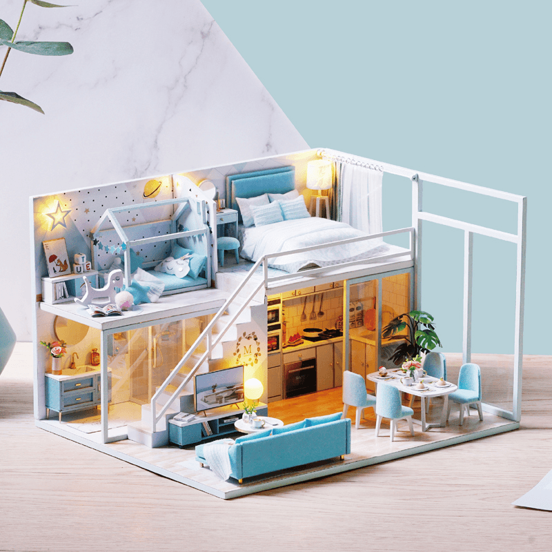 Cuteroom L028 DIY Cottage Poetic Life Handmade Loft Simple Apartment Doll House with Dust Cover Music Motor