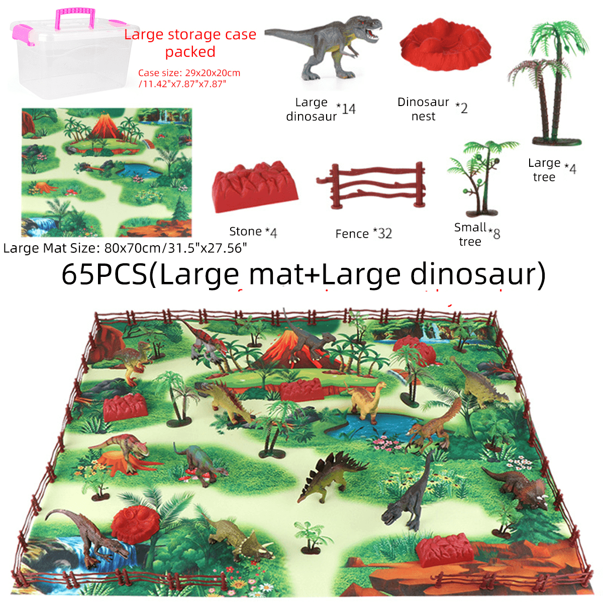 28/33/34/63/65Pcs Modello di dinosauri pressofusi multi-stile Play Set Giocattolo educativo con tappetino da gioco per bambini Regalo di festa di compleanno di Natale