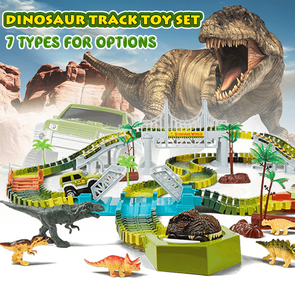 Dinosaur World Flexible Racing Car Track Toys Construction Play Game Educational Set Toy for Kids Gift