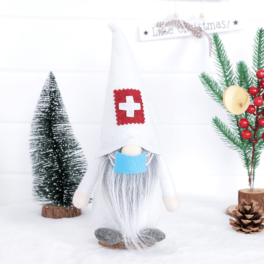 2020 New Christmas Cartoon Long Hat Swedish Gnome Doctor Nurse Santa Claus Faceless Doll Plush Elf Toy for Home Decoration Gift