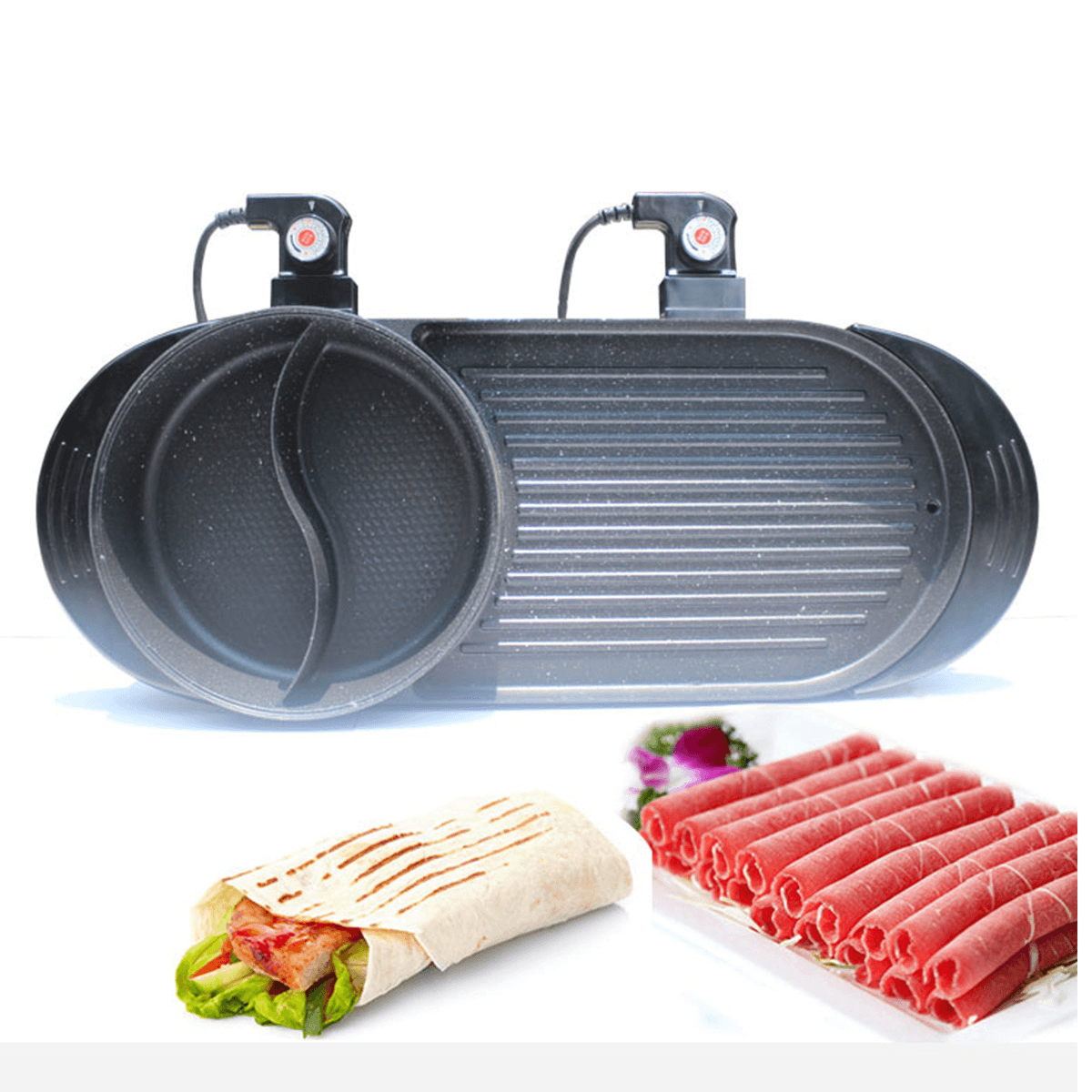 2 in 1 Multifunction Electric Grill Non-Stick Non-Smoke Hot Pot Barbecue 1800W