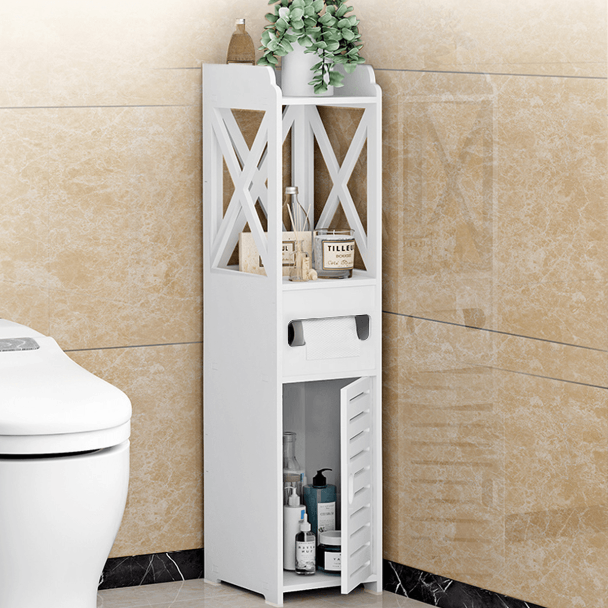 Bathroom Toilet Cabinet Storage Cupboard Rack Tissue Organizer Shelf