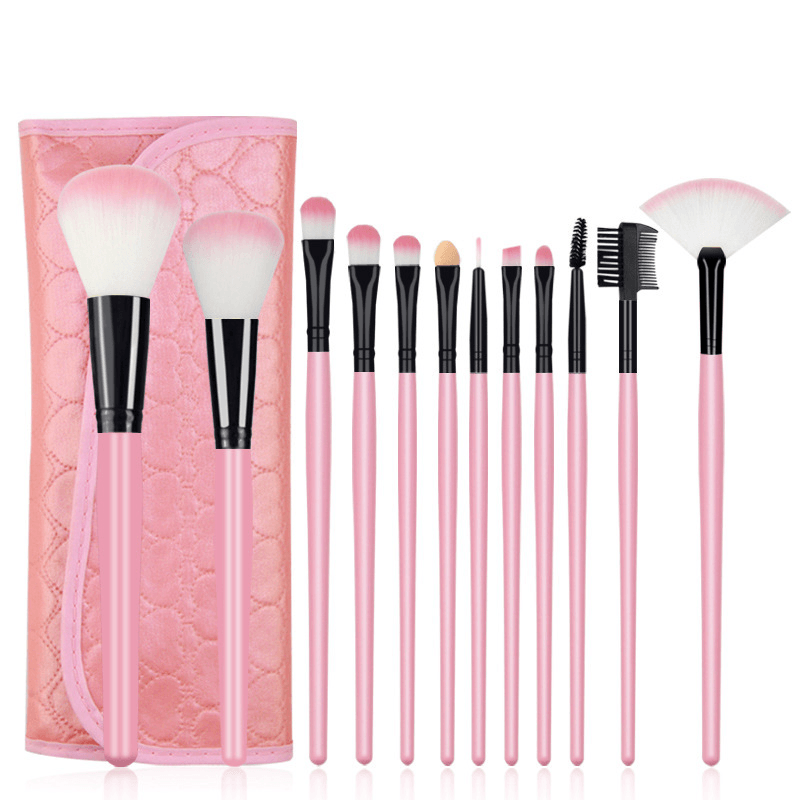 12Pcs Makeup Brush Set Cosmetics Makeup Brush Kit with Leather Case Foundation Eyeliner Blending Concealer Mascara Eyeshadow Face Powder