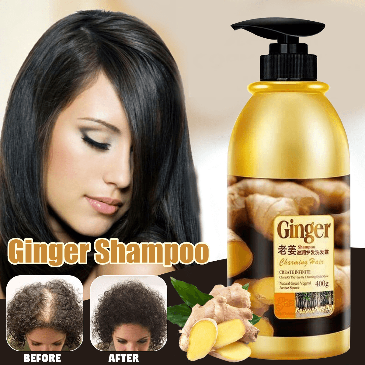 400ML Natural Ginger Oil-Control Shampoo anti Dandruff Health Hair Care