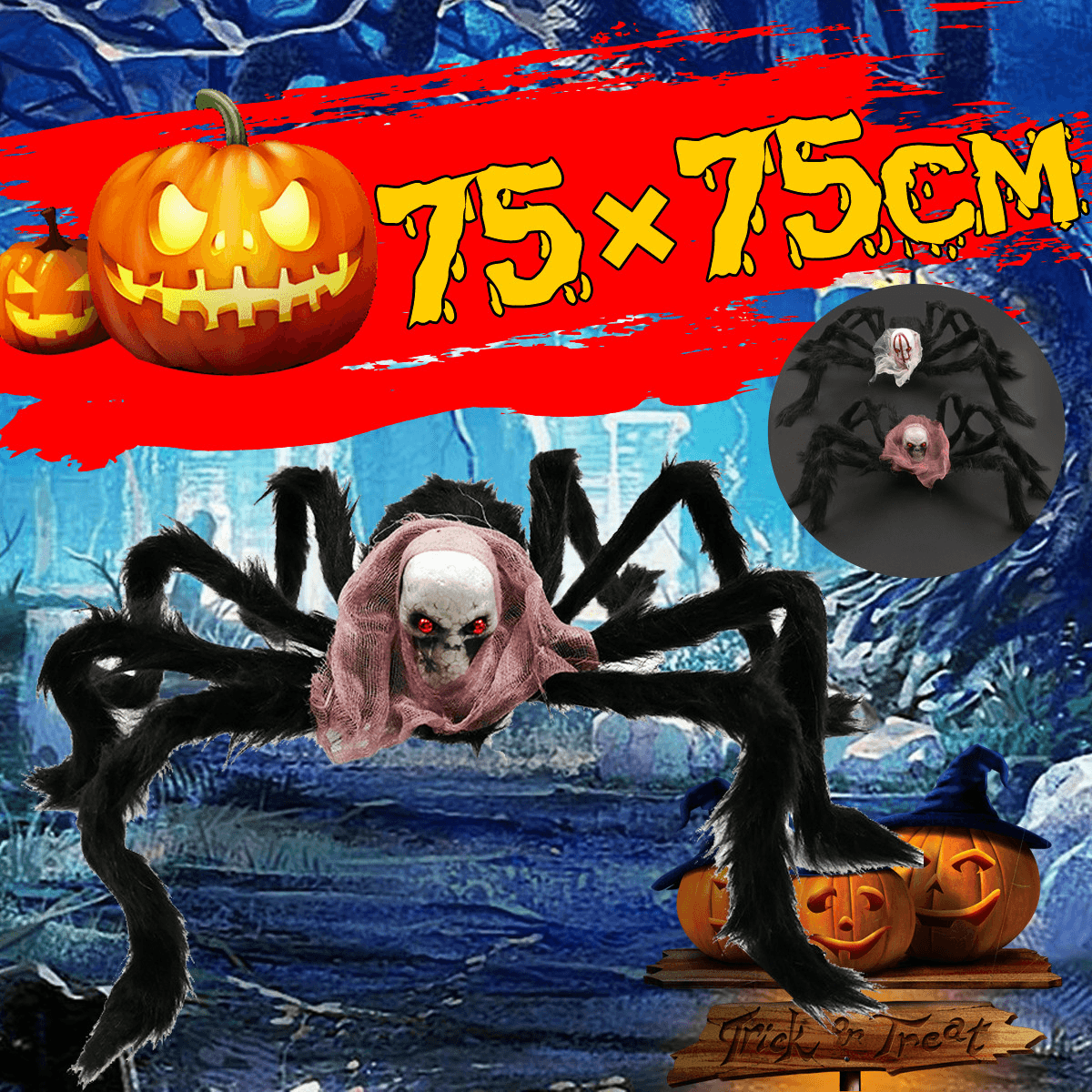 75*75Cm Simulation Skull Ghost Head Plush Spider Spider Leg Straighten Horror Toy